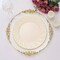 10 Round 10" Ivory Plastic Salad Dinner Plates Gold Swirl Design Rim Party